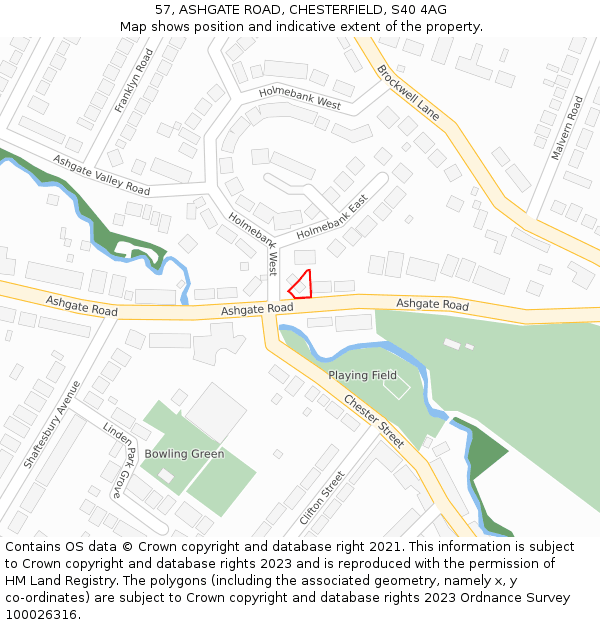 57, ASHGATE ROAD, CHESTERFIELD, S40 4AG: Location map and indicative extent of plot