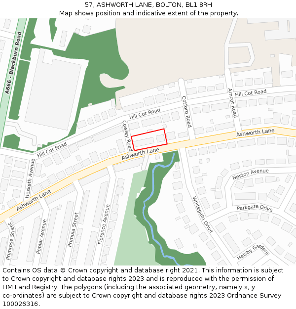 57, ASHWORTH LANE, BOLTON, BL1 8RH: Location map and indicative extent of plot
