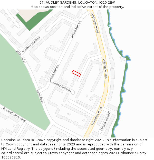 57, AUDLEY GARDENS, LOUGHTON, IG10 2EW: Location map and indicative extent of plot