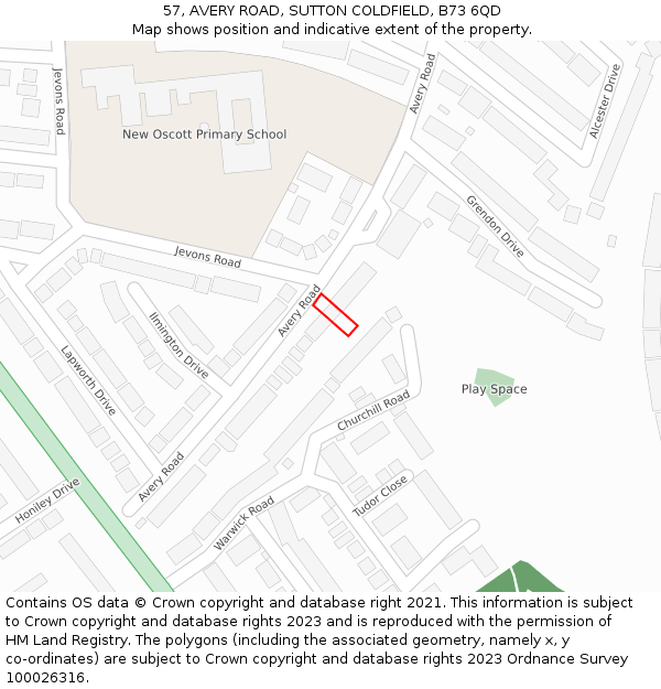 57, AVERY ROAD, SUTTON COLDFIELD, B73 6QD: Location map and indicative extent of plot