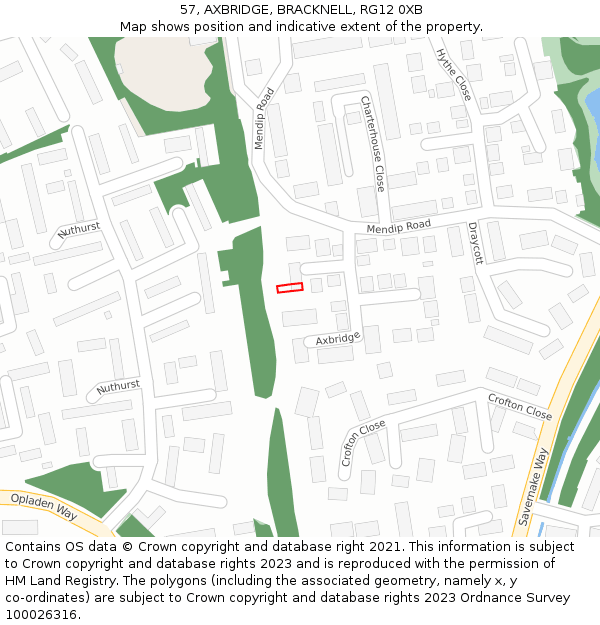 57, AXBRIDGE, BRACKNELL, RG12 0XB: Location map and indicative extent of plot