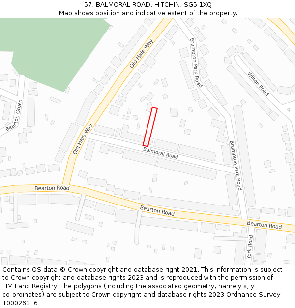 57, BALMORAL ROAD, HITCHIN, SG5 1XQ: Location map and indicative extent of plot