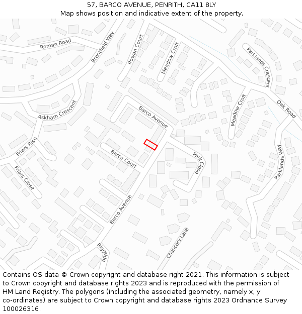 57, BARCO AVENUE, PENRITH, CA11 8LY: Location map and indicative extent of plot