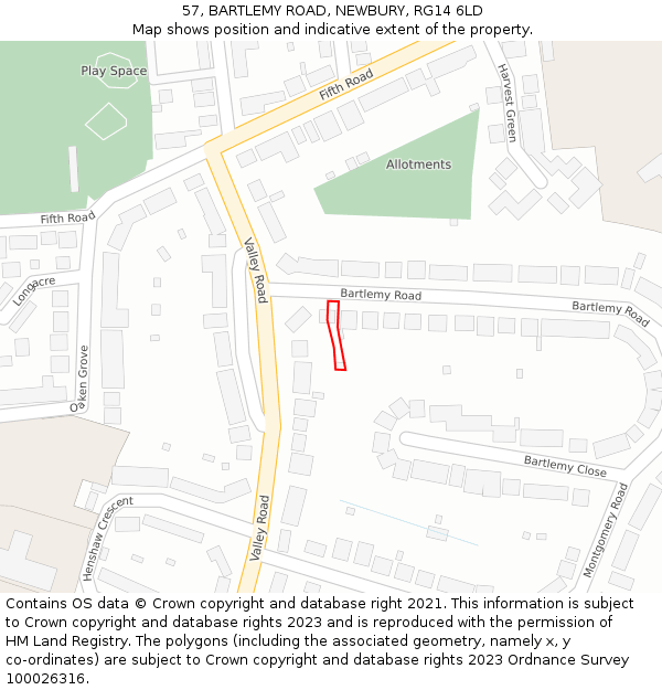 57, BARTLEMY ROAD, NEWBURY, RG14 6LD: Location map and indicative extent of plot