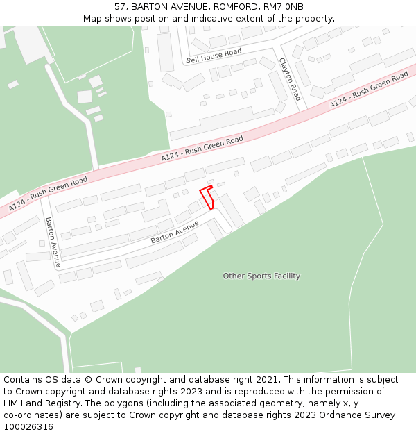 57, BARTON AVENUE, ROMFORD, RM7 0NB: Location map and indicative extent of plot