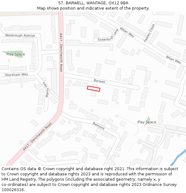 57, BARWELL, WANTAGE, OX12 9BA: Location map and indicative extent of plot