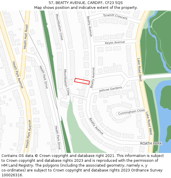 57, BEATTY AVENUE, CARDIFF, CF23 5QS: Location map and indicative extent of plot