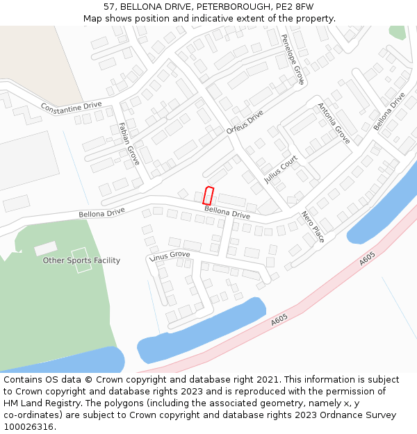 57, BELLONA DRIVE, PETERBOROUGH, PE2 8FW: Location map and indicative extent of plot