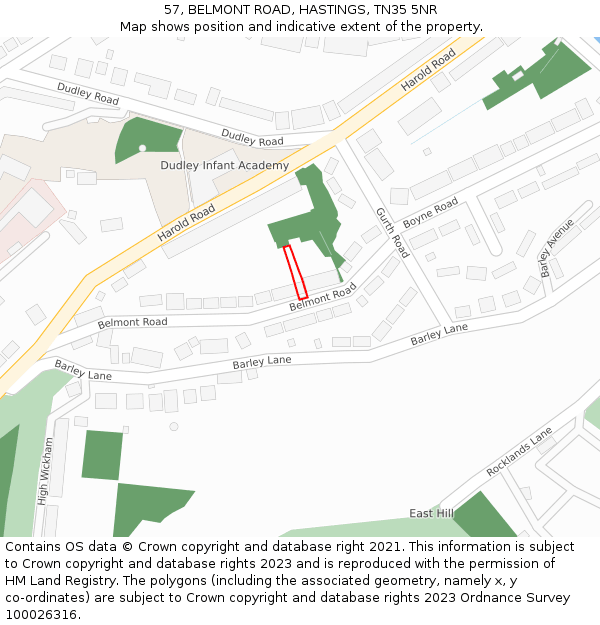 57, BELMONT ROAD, HASTINGS, TN35 5NR: Location map and indicative extent of plot