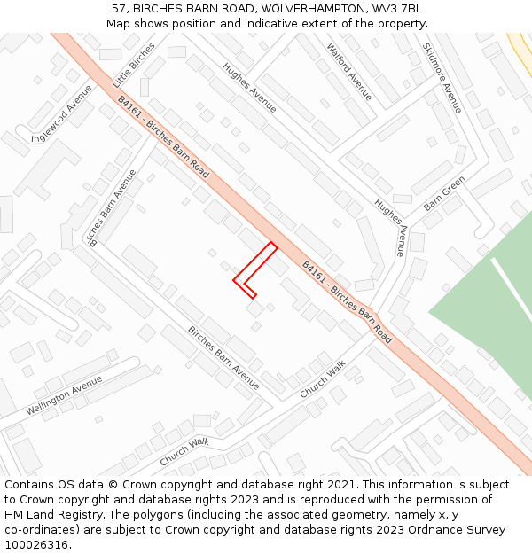 57, BIRCHES BARN ROAD, WOLVERHAMPTON, WV3 7BL: Location map and indicative extent of plot