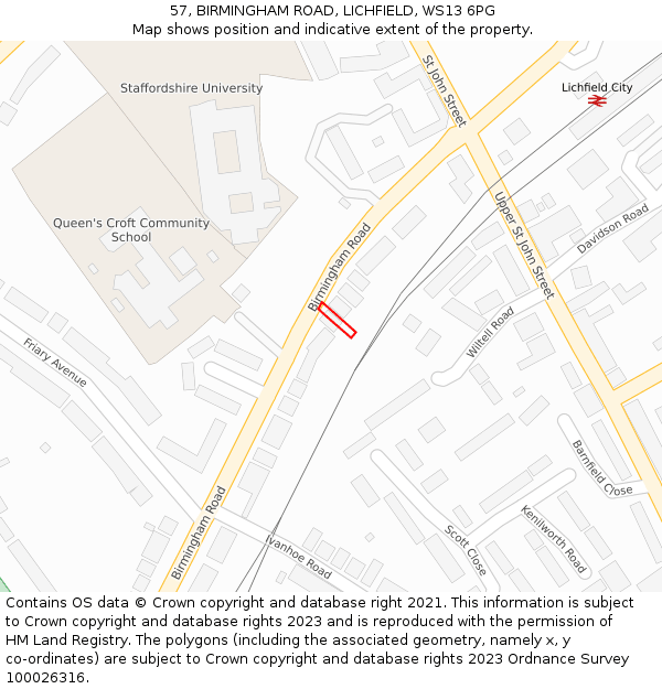 57, BIRMINGHAM ROAD, LICHFIELD, WS13 6PG: Location map and indicative extent of plot
