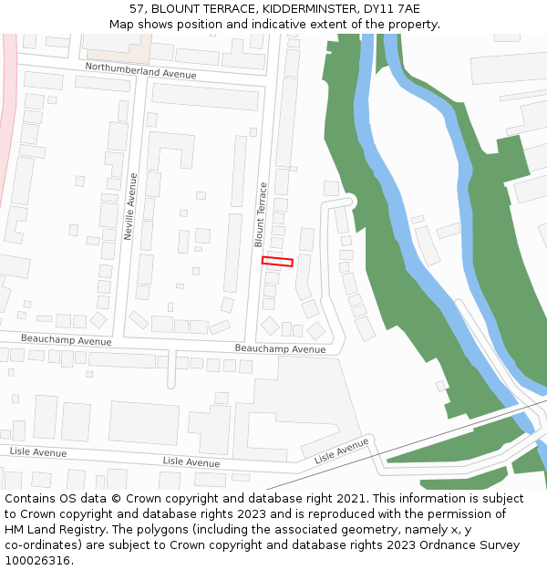 57, BLOUNT TERRACE, KIDDERMINSTER, DY11 7AE: Location map and indicative extent of plot