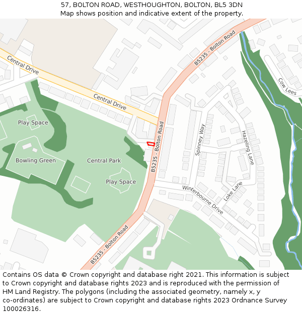 57, BOLTON ROAD, WESTHOUGHTON, BOLTON, BL5 3DN: Location map and indicative extent of plot