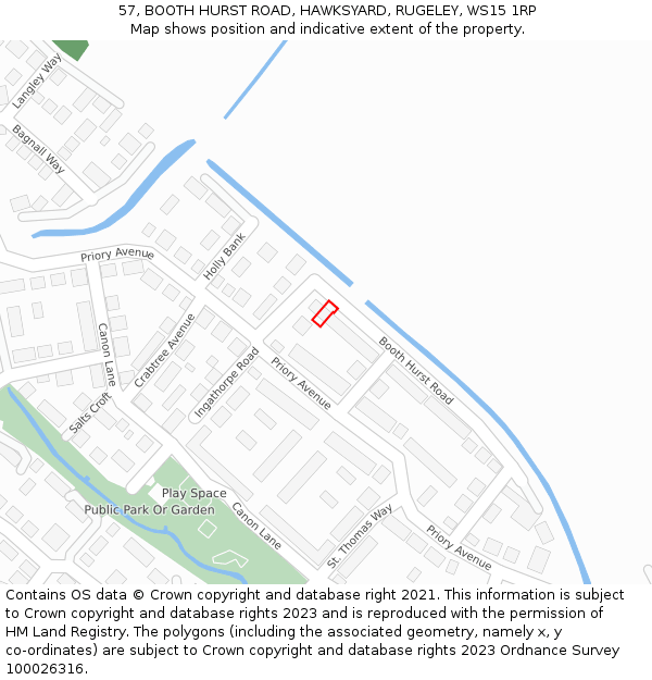 57, BOOTH HURST ROAD, HAWKSYARD, RUGELEY, WS15 1RP: Location map and indicative extent of plot