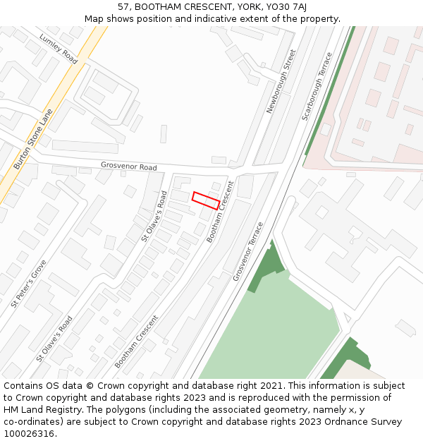 57, BOOTHAM CRESCENT, YORK, YO30 7AJ: Location map and indicative extent of plot