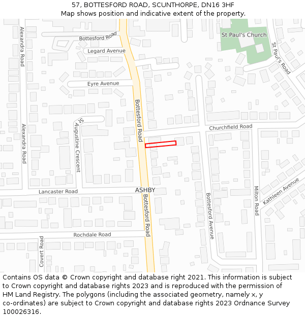 57, BOTTESFORD ROAD, SCUNTHORPE, DN16 3HF: Location map and indicative extent of plot