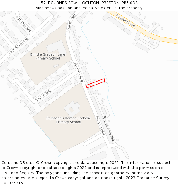 57, BOURNES ROW, HOGHTON, PRESTON, PR5 0DR: Location map and indicative extent of plot