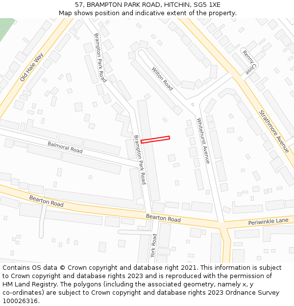 57, BRAMPTON PARK ROAD, HITCHIN, SG5 1XE: Location map and indicative extent of plot