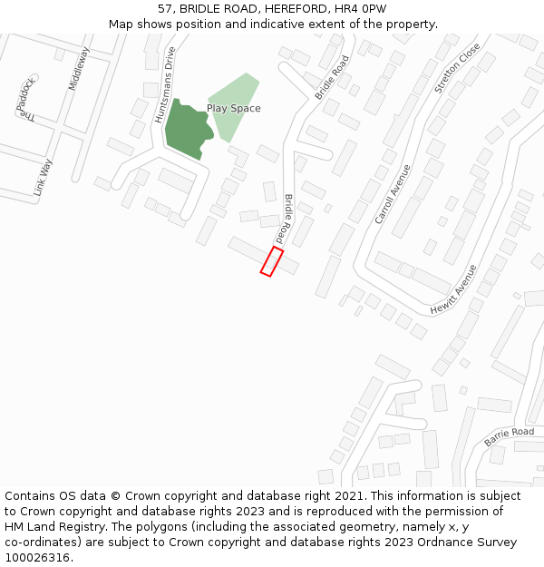 57, BRIDLE ROAD, HEREFORD, HR4 0PW: Location map and indicative extent of plot