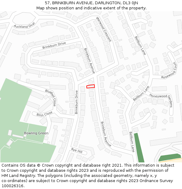 57, BRINKBURN AVENUE, DARLINGTON, DL3 0JN: Location map and indicative extent of plot