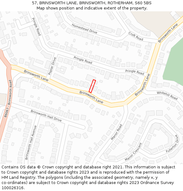57, BRINSWORTH LANE, BRINSWORTH, ROTHERHAM, S60 5BS: Location map and indicative extent of plot