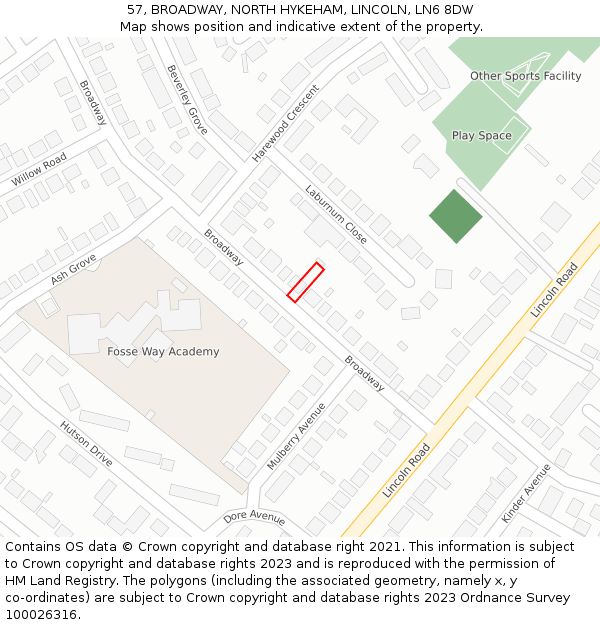 57, BROADWAY, NORTH HYKEHAM, LINCOLN, LN6 8DW: Location map and indicative extent of plot