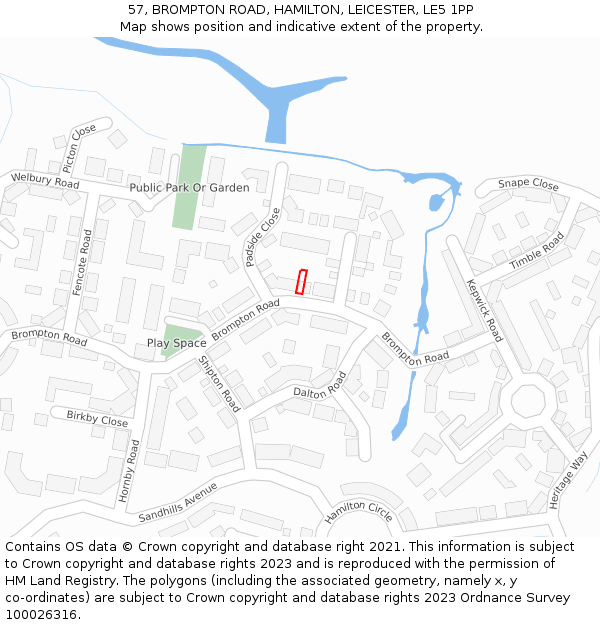 57, BROMPTON ROAD, HAMILTON, LEICESTER, LE5 1PP: Location map and indicative extent of plot