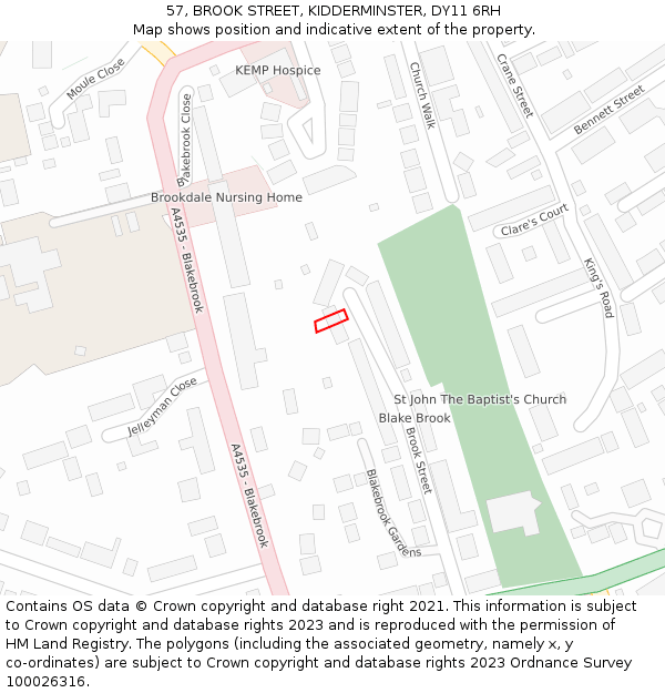 57, BROOK STREET, KIDDERMINSTER, DY11 6RH: Location map and indicative extent of plot
