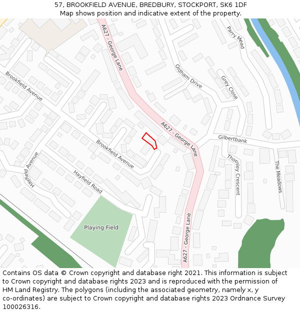 57, BROOKFIELD AVENUE, BREDBURY, STOCKPORT, SK6 1DF: Location map and indicative extent of plot