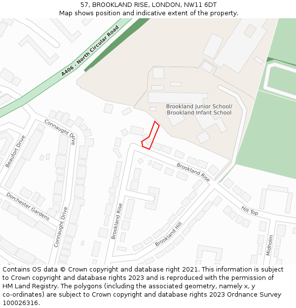57, BROOKLAND RISE, LONDON, NW11 6DT: Location map and indicative extent of plot