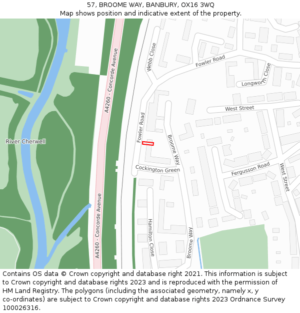 57, BROOME WAY, BANBURY, OX16 3WQ: Location map and indicative extent of plot