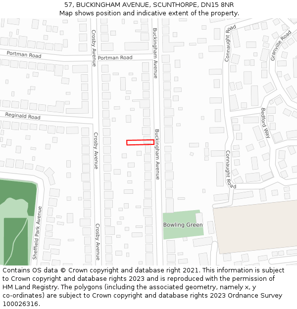 57, BUCKINGHAM AVENUE, SCUNTHORPE, DN15 8NR: Location map and indicative extent of plot