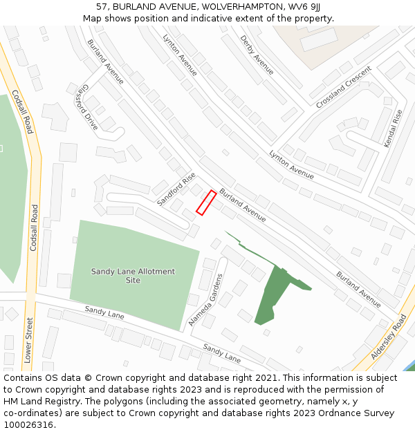 57, BURLAND AVENUE, WOLVERHAMPTON, WV6 9JJ: Location map and indicative extent of plot