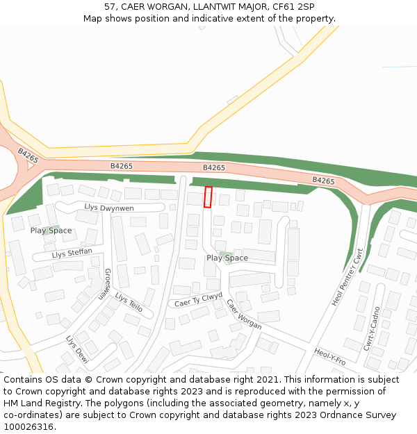 57, CAER WORGAN, LLANTWIT MAJOR, CF61 2SP: Location map and indicative extent of plot