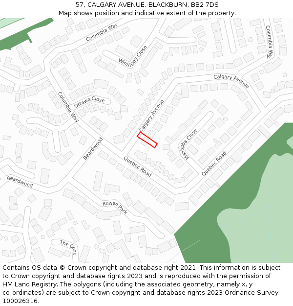 57, CALGARY AVENUE, BLACKBURN, BB2 7DS: Location map and indicative extent of plot
