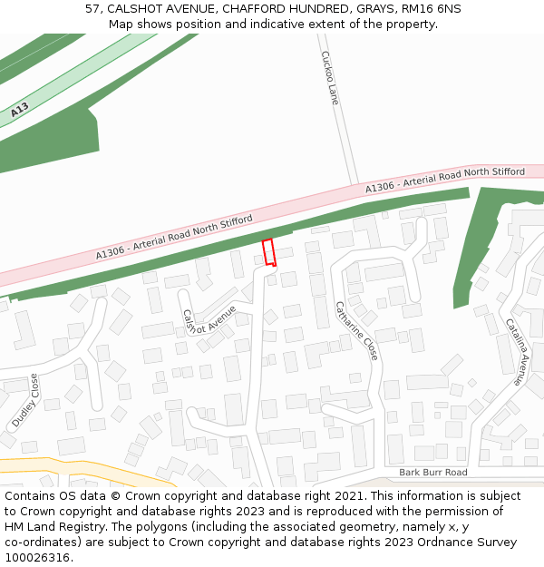 57, CALSHOT AVENUE, CHAFFORD HUNDRED, GRAYS, RM16 6NS: Location map and indicative extent of plot