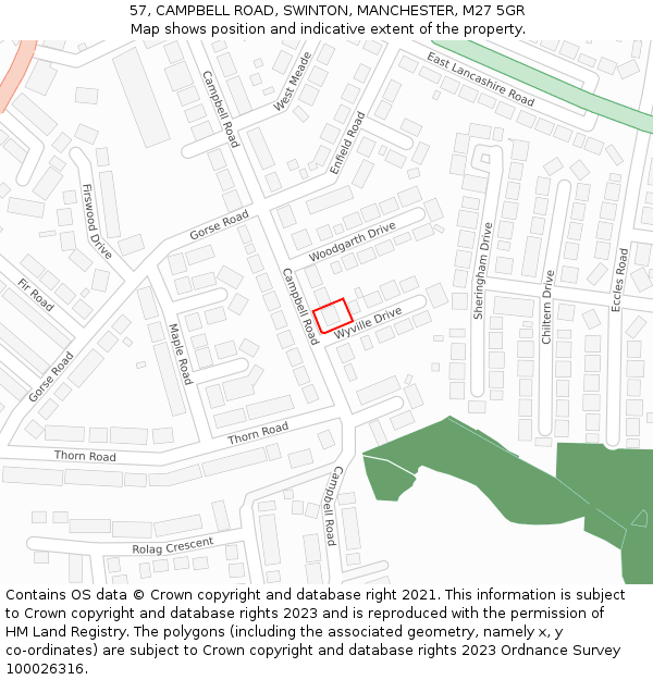 57, CAMPBELL ROAD, SWINTON, MANCHESTER, M27 5GR: Location map and indicative extent of plot