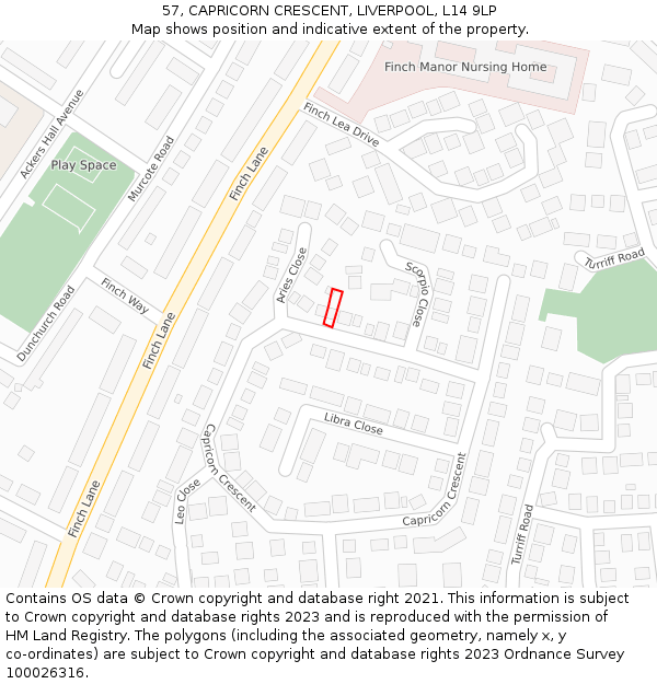 57, CAPRICORN CRESCENT, LIVERPOOL, L14 9LP: Location map and indicative extent of plot