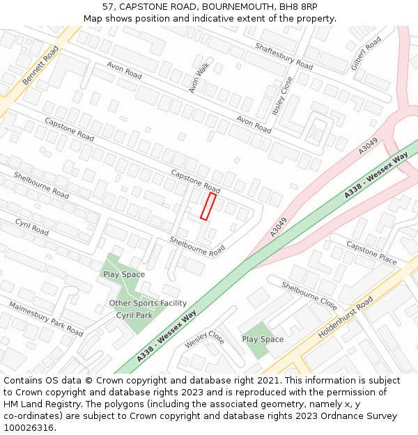 57, CAPSTONE ROAD, BOURNEMOUTH, BH8 8RP: Location map and indicative extent of plot