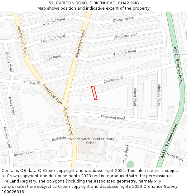 57, CARLTON ROAD, BIRKENHEAD, CH42 9NG: Location map and indicative extent of plot