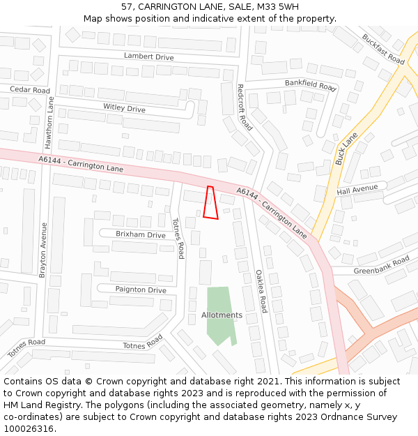 57, CARRINGTON LANE, SALE, M33 5WH: Location map and indicative extent of plot
