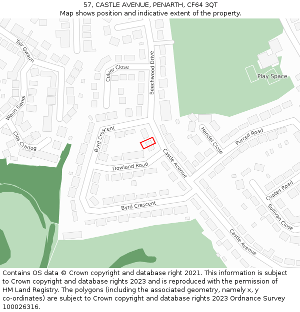 57, CASTLE AVENUE, PENARTH, CF64 3QT: Location map and indicative extent of plot