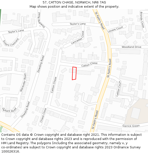57, CATTON CHASE, NORWICH, NR6 7AS: Location map and indicative extent of plot