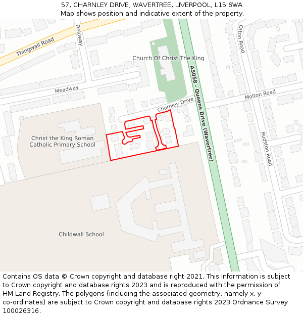 57, CHARNLEY DRIVE, WAVERTREE, LIVERPOOL, L15 6WA: Location map and indicative extent of plot