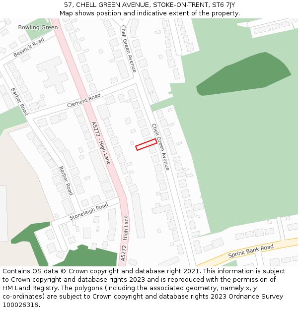 57, CHELL GREEN AVENUE, STOKE-ON-TRENT, ST6 7JY: Location map and indicative extent of plot