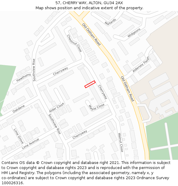 57, CHERRY WAY, ALTON, GU34 2AX: Location map and indicative extent of plot