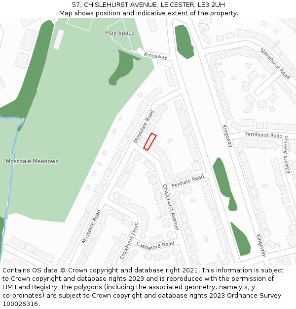 57, CHISLEHURST AVENUE, LEICESTER, LE3 2UH: Location map and indicative extent of plot