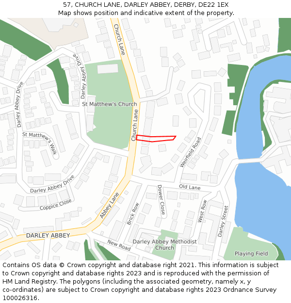 57, CHURCH LANE, DARLEY ABBEY, DERBY, DE22 1EX: Location map and indicative extent of plot