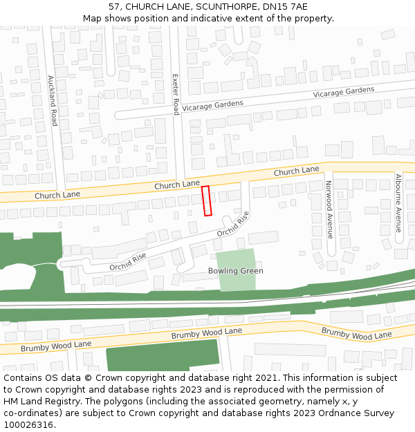 57, CHURCH LANE, SCUNTHORPE, DN15 7AE: Location map and indicative extent of plot