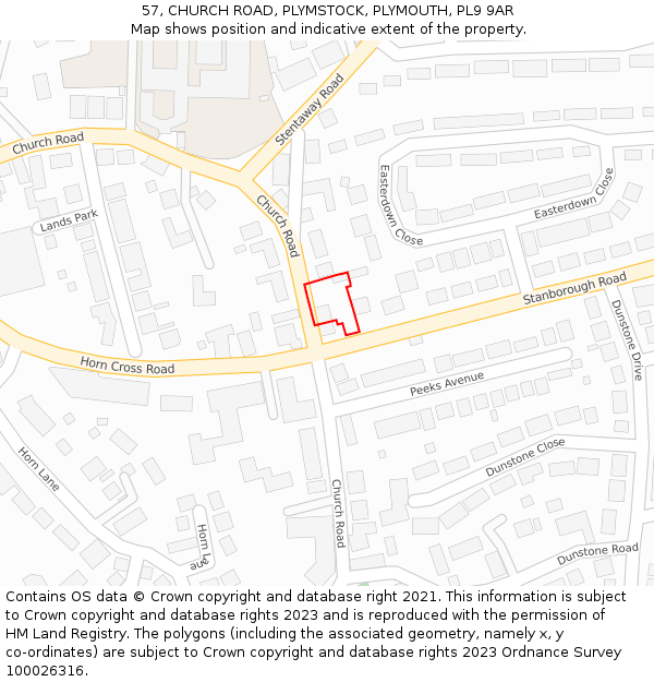 57, CHURCH ROAD, PLYMSTOCK, PLYMOUTH, PL9 9AR: Location map and indicative extent of plot